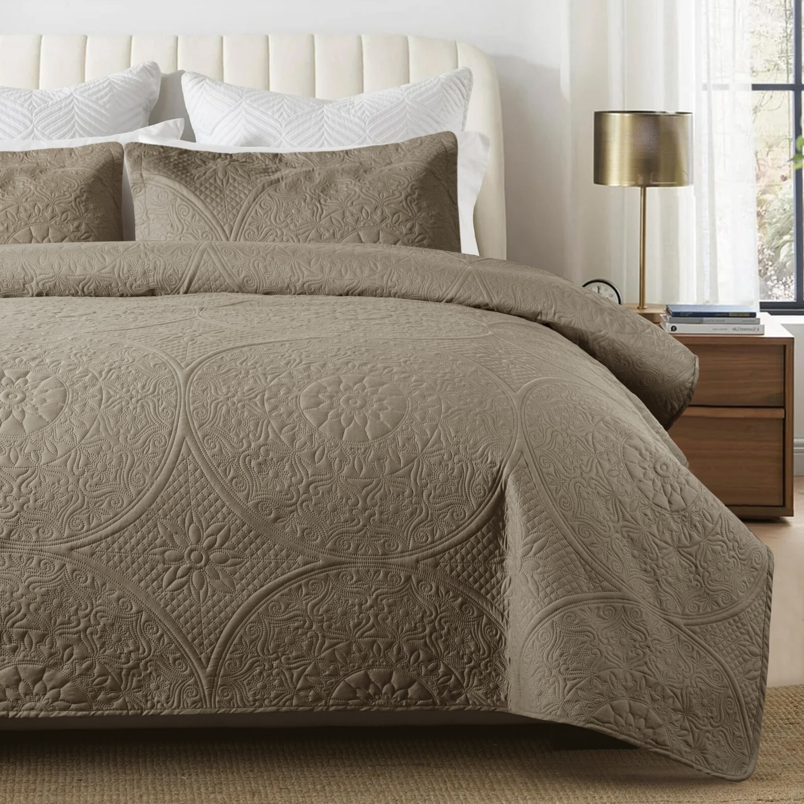 3 Piece Floral Bedspread Bedding Set Coverlet Queen King Size Quilted Bed Throw