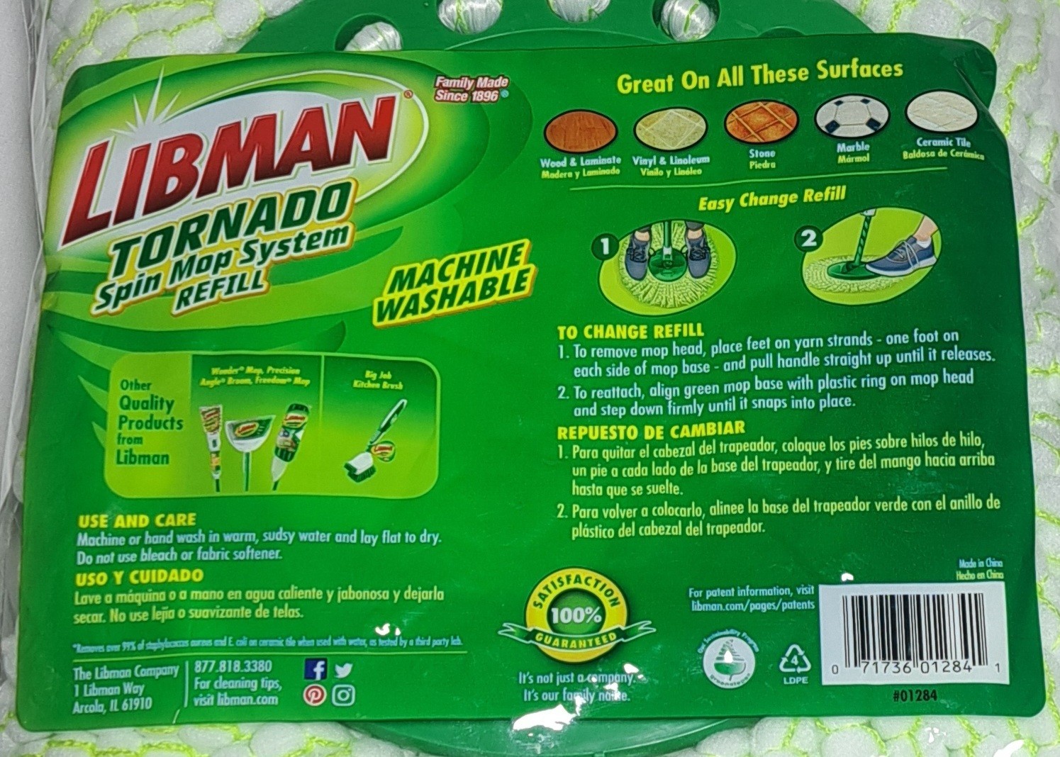LIBMAN TORNADO SPIN MOP HEAD SYSTEM REFILL Deep Cleaning Microfiber NEW SEALED