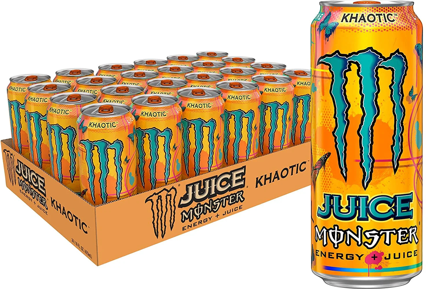 Monster Energy + Juice Khaotic Tropical Orange 16 Fl Oz Cans Case (24 Pack)