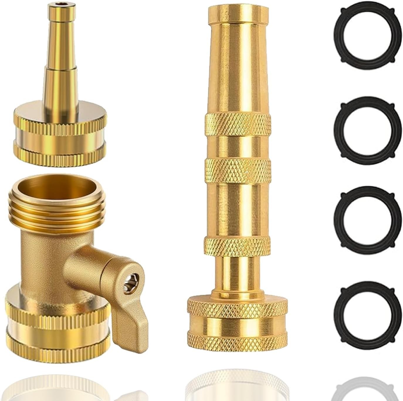 Heavy-duty brass hose nozzle 3-piece set,adjustable nozzle spray, with valve