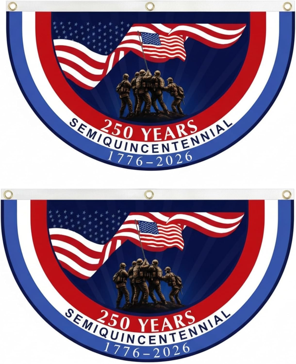 2 Pcs 250 Years Anniversary Flag Bunting 1.5×3 ft 1776-2026 Fan Flags Double Sid