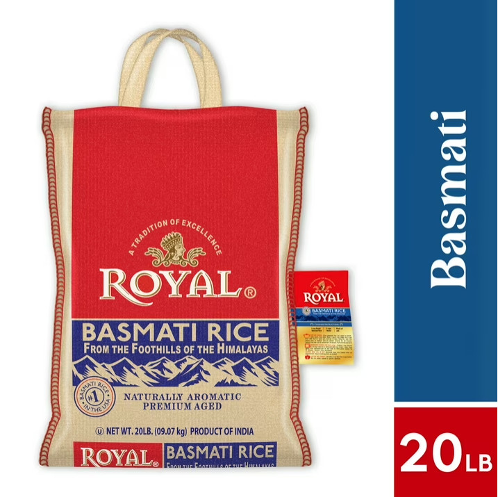 2 Bag Royal Authentic Aged White Basmati Rice, Long-Grain, Gluten-Free, 20lb Bag