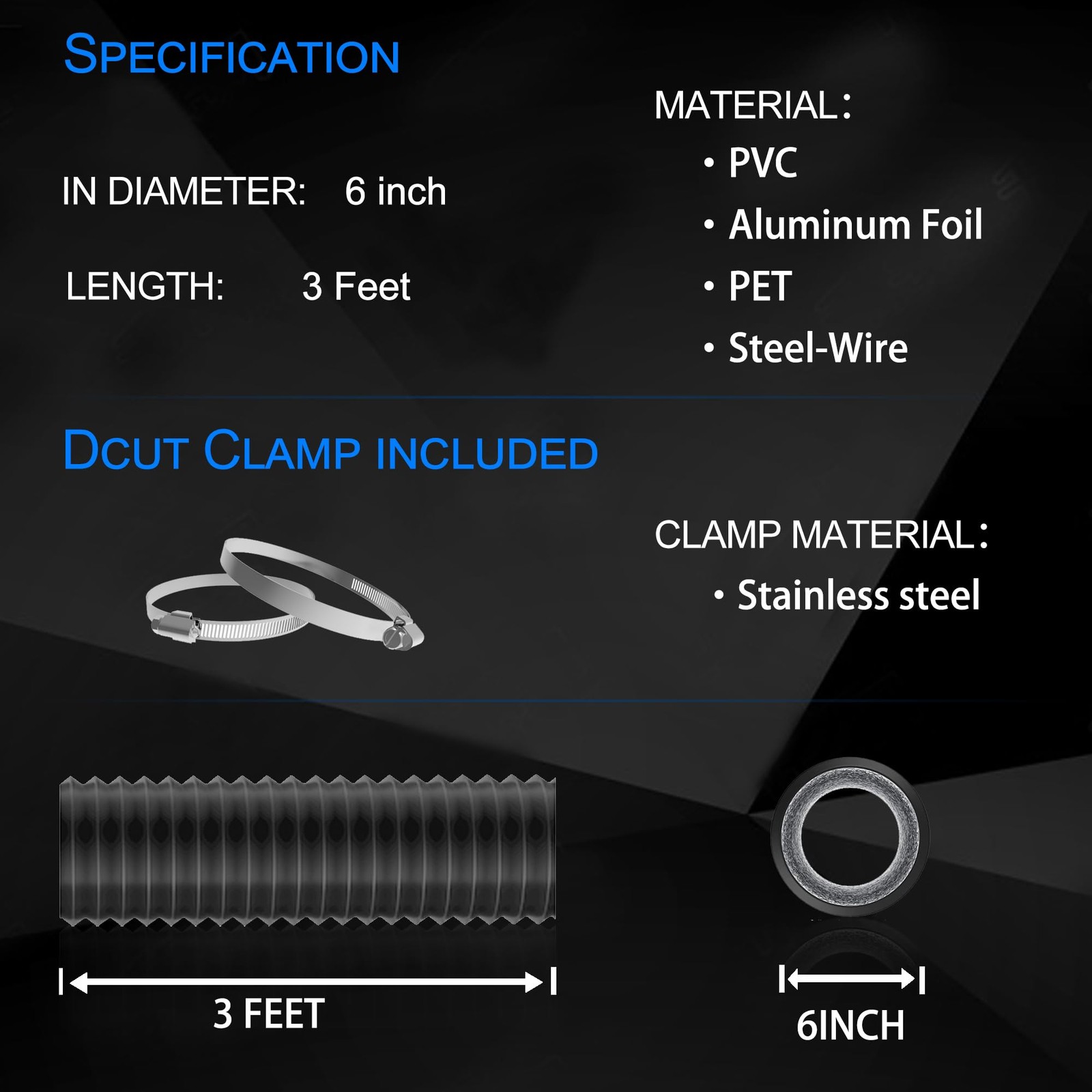 4 Inch 3 Feet Dryer Vent Hose,Flexible Insulated Air Ducting,Vent Hose PVC NEW