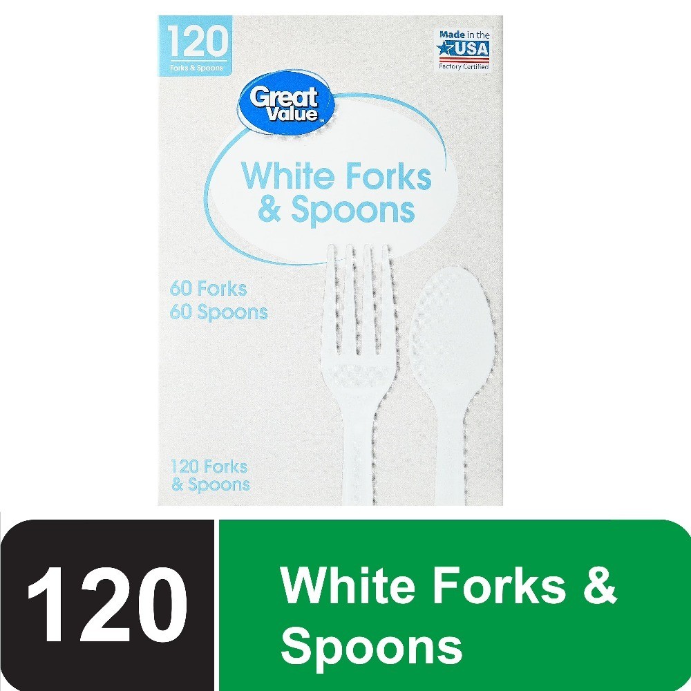 Disposable Plastic White Forks and Spoons, 120 Count includes 60F/60S