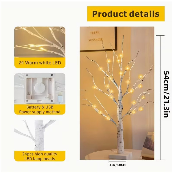 LIGHTING DECOR- 1 EACH – LED Birch Trees, Decorations, Warm White Glowing Tree