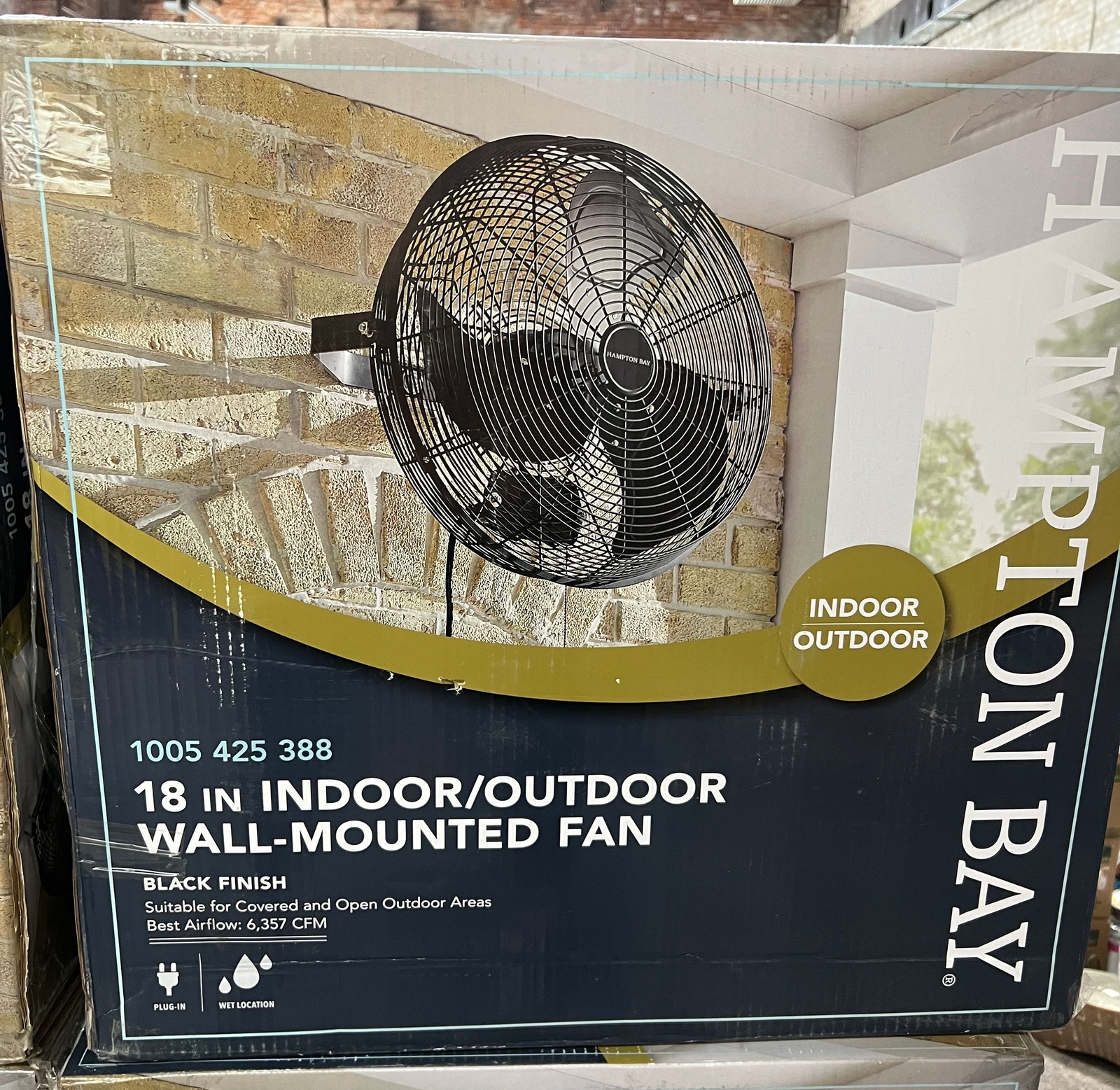 Hampton Bay 18 in. 3-Speed High Velocity Black Wall Mount Fan with 3 Blades