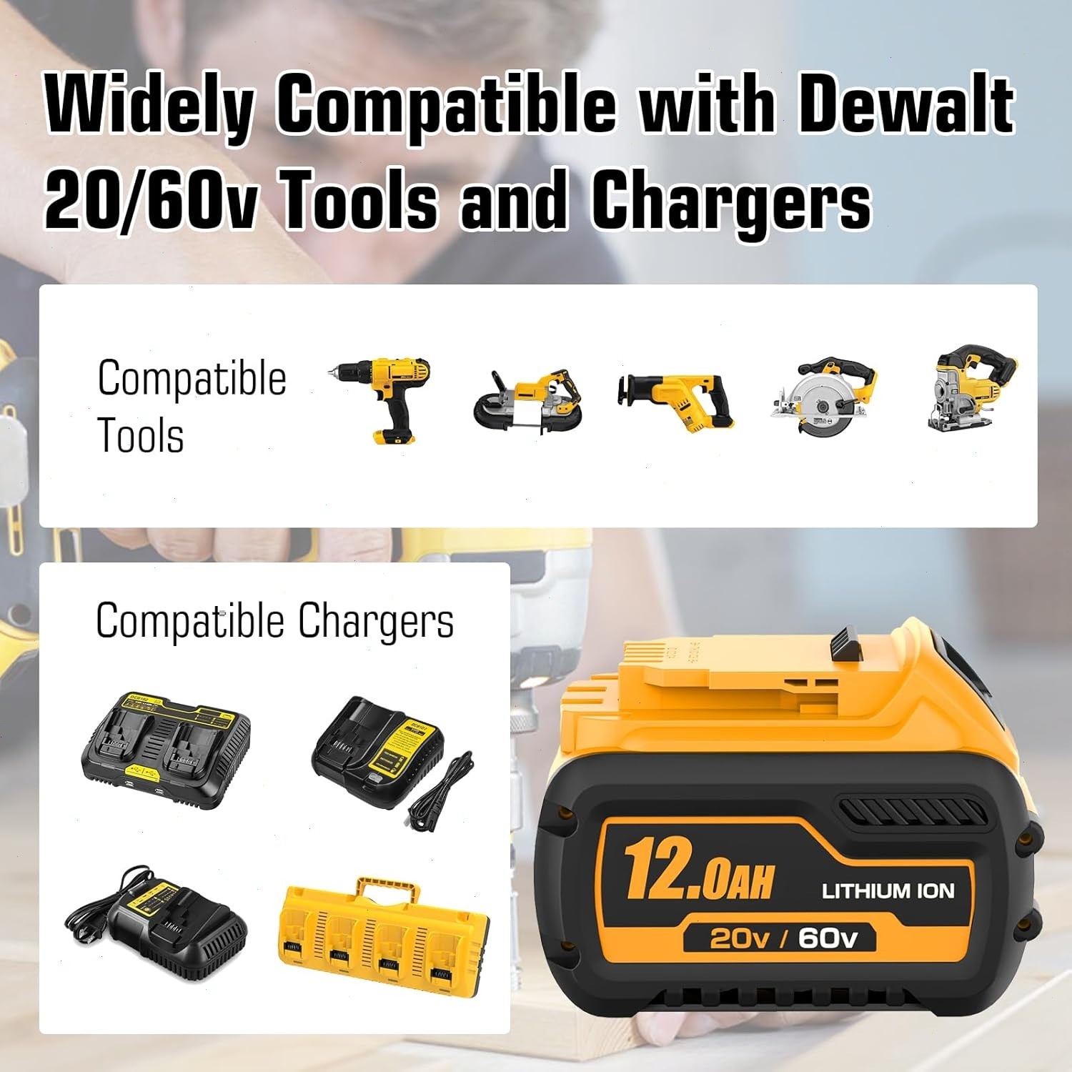 2Pack 12.0AH For DEWALT DCB609 20V/60V MAX FLEXVOLT Lithium-Ion Battery DCB609-2