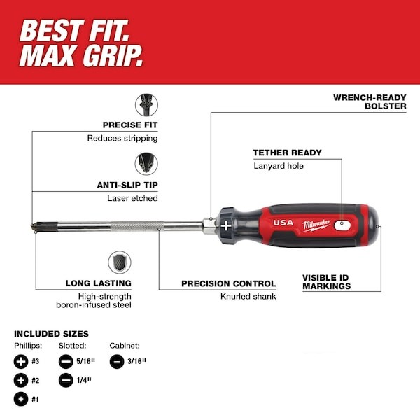 Milwaukee Tool Mt200-6 6 Pc. Cushion Grip Screwdriver Kit ( Made In Usa)