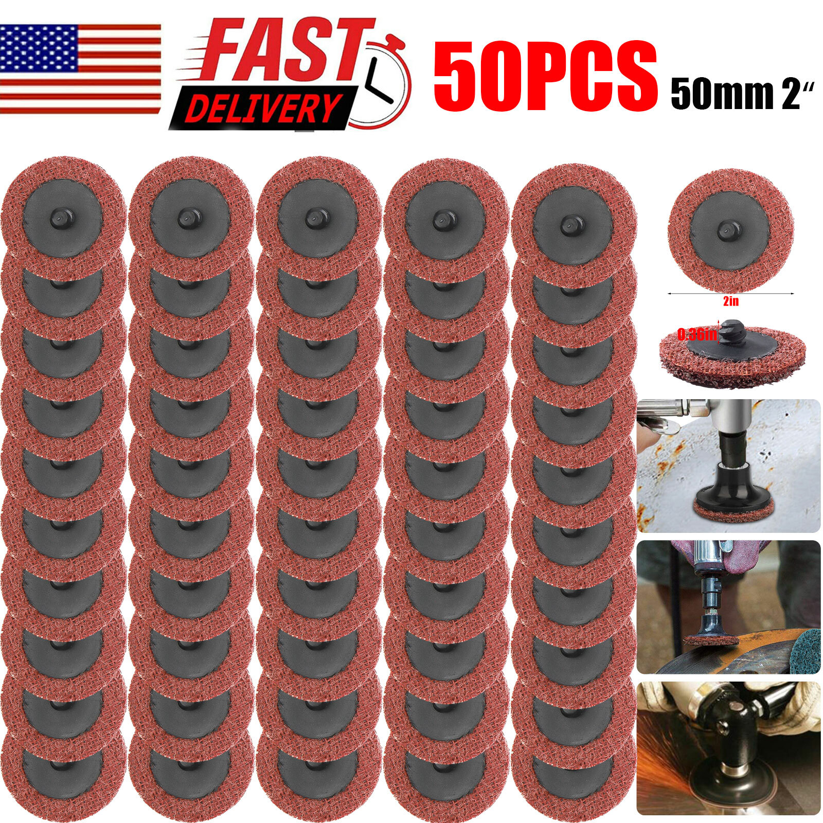 50Pc 2″ Fine/Medium/Coarse Roloc Scotch Pads Roll Lock Surface Sanding Disc
