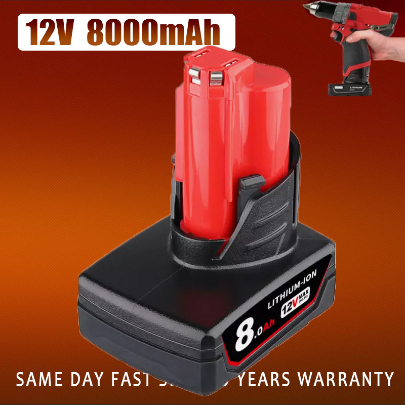 8.0Ah Battery For Milwaukee for M12 LITHIUM Extended Capacity 48-11-2460 8000mAh