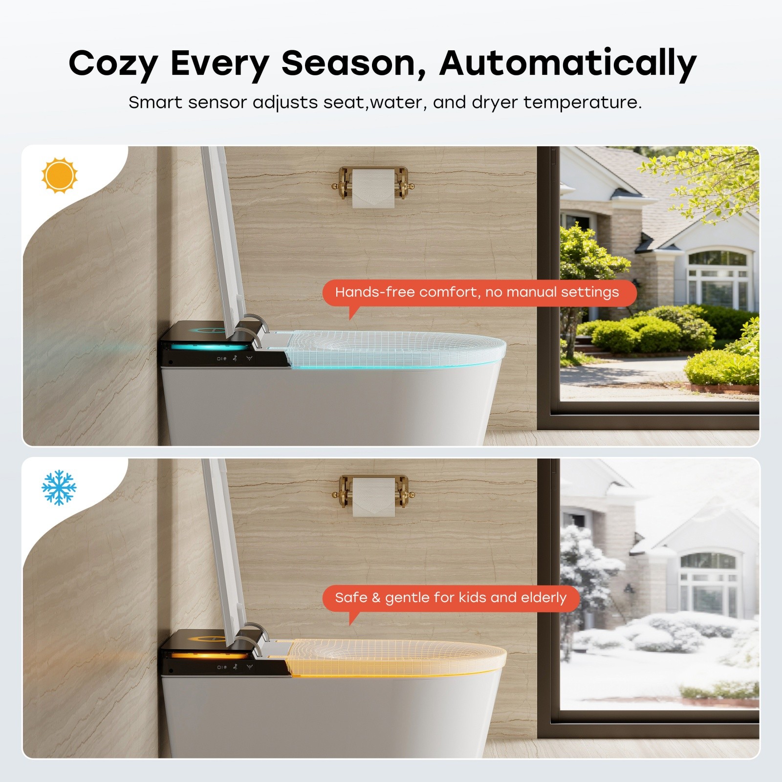 HOROW X70 Smart Toilet w/ Bidet Built in,ADA Chair Height,Elongated Heated Seat