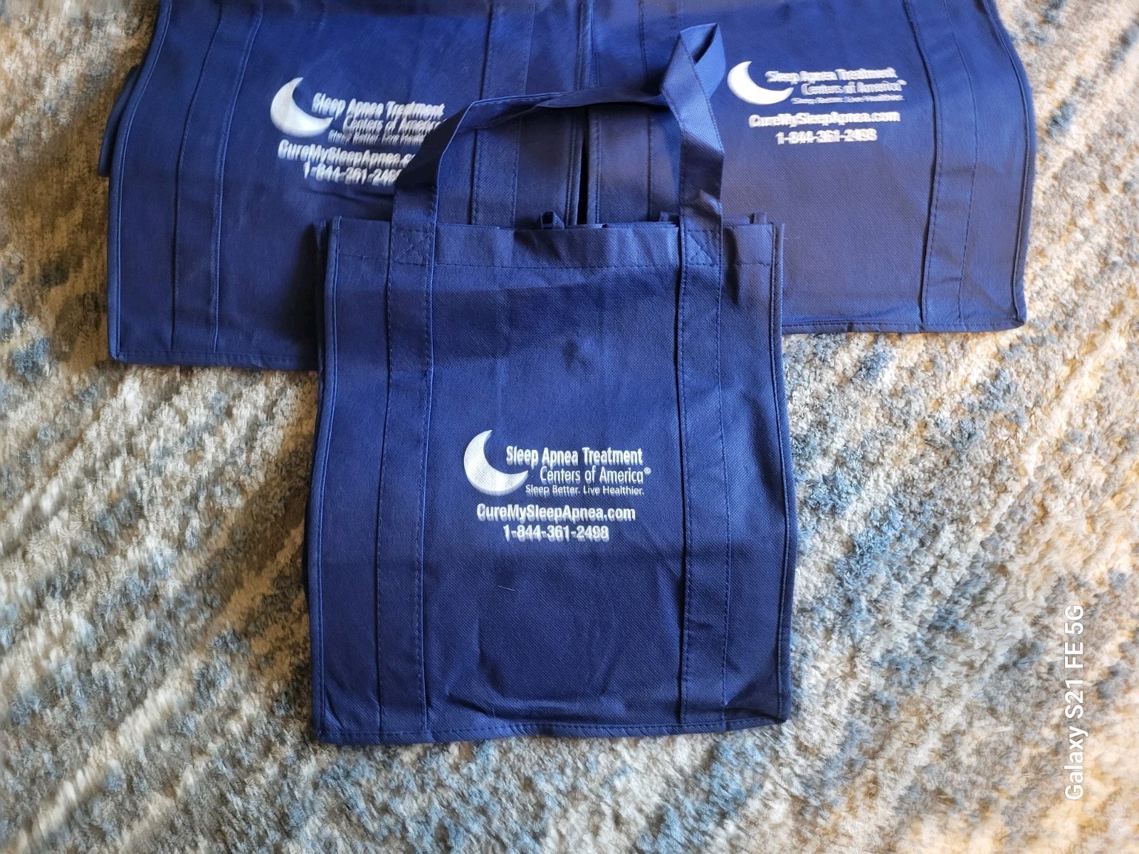 Lot Of 3 Reusable Grocery Tote Bags Blue Eco Shopping Bag Size 15×13 New Unused.