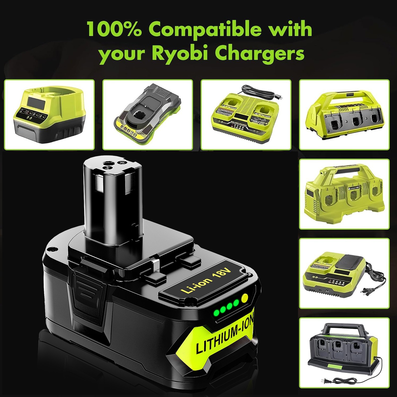 Pack For Ryobi P108 18V 8Ah / 9Ah High Capacity Tool Battery 18Volt Lithium-Ion