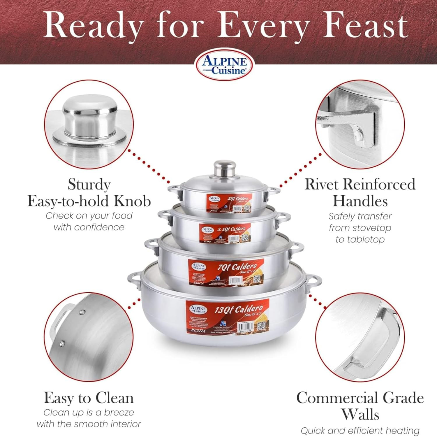 8-Piece Nonstick Aluminum Caldero Cookware Set with Lids | Includes 2 Qt, 3.5 Qt