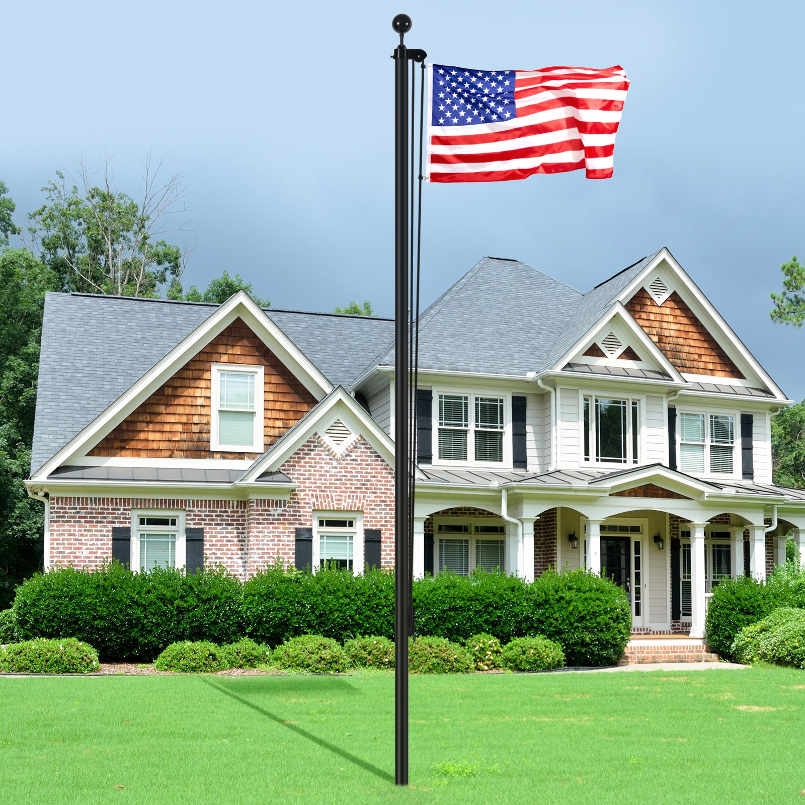VEVOR 30FT Detachable Flagpole Kit Heavy Duty Aluminum Flag Pole American Black