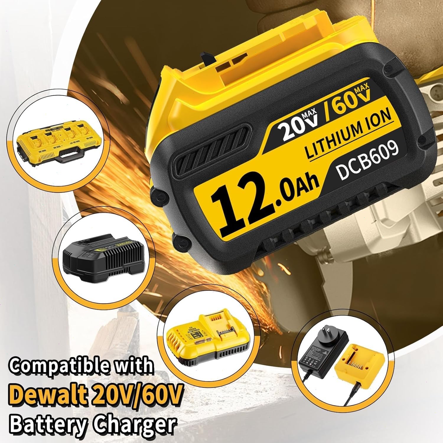 2Pack 12.0AH For DEWALT DCB609 20V/60V MAX FLEXVOLT Lithium-Ion Battery DCB609-2