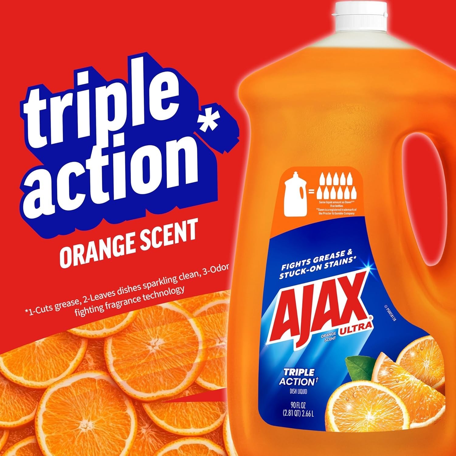 Ultra Liquid Dish Soap Orange Scent, Triple Action, 90 fl oz Bottle
