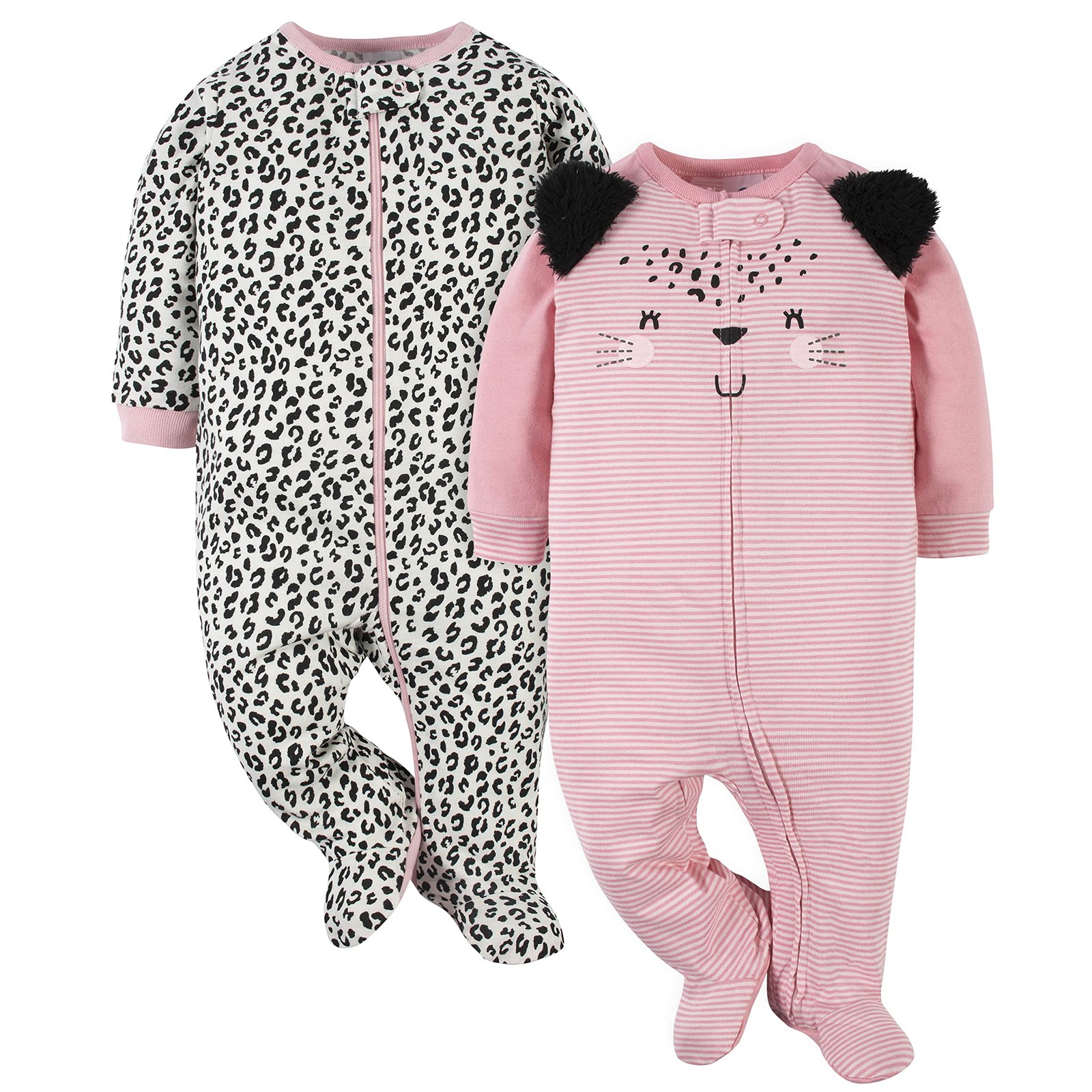 Gerber Baby Girls 2-pack ‘N Play And Toddler Sleepers, Leopard Pink, 3-6 Months