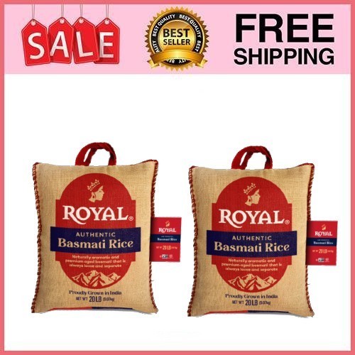 2 Bag Royal Naturally Aged Indian White Basmati Rice, Long-Grain,20 lb Bag