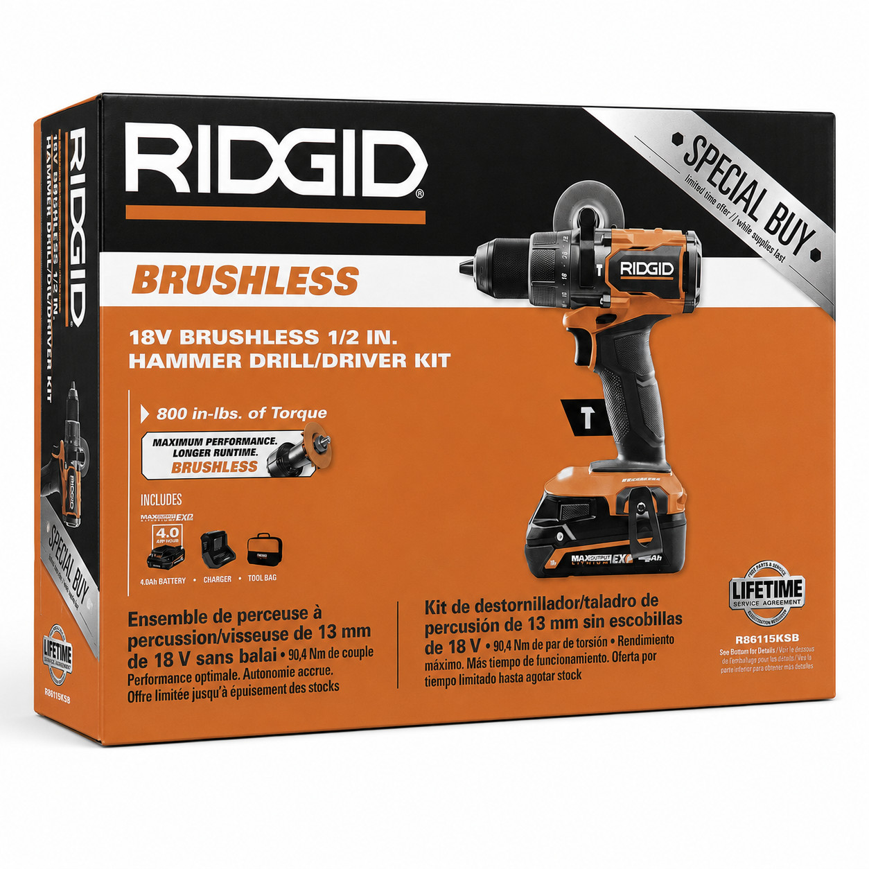 Ridgid 18V Brushless 1/2 in. Hammer Drill/Driver Kit with 4.0 Ah MAX Output…