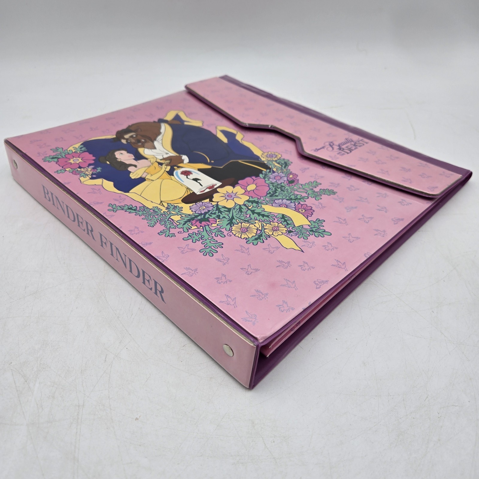 Vintage Disney Beauty & The Beast Binder Finder Trapper w/Tablet & Folders Pink