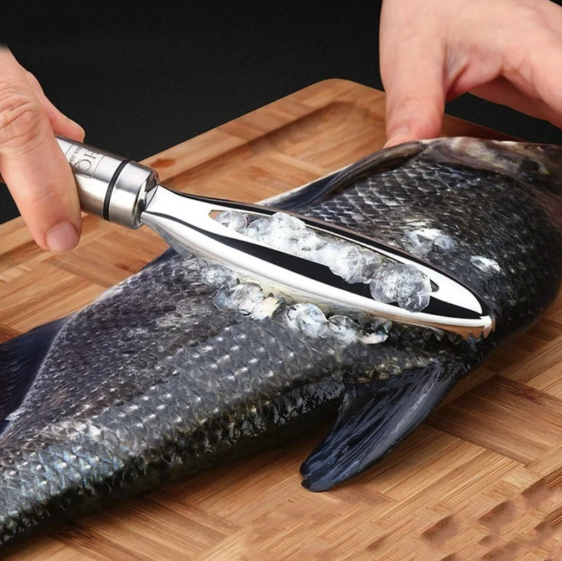 1pc Stainless Steel Fish Scale Scraper: Fast Cleaning Peeler with Tweezers – NEW