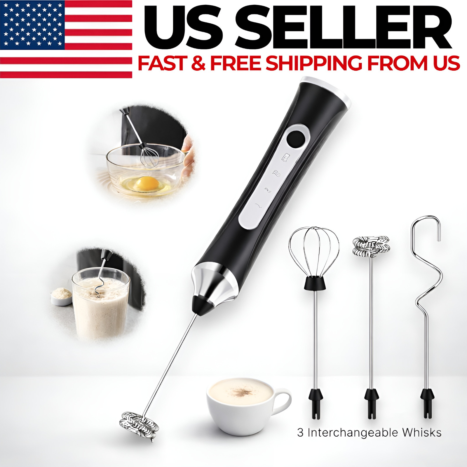 Electric Milk Frother Egg Beater Rechargeable Handheld Mixer w/ Stand