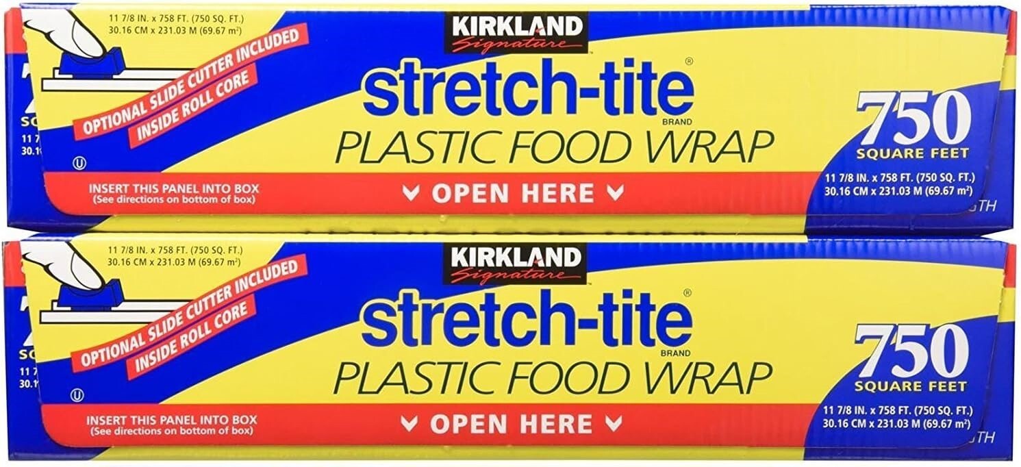 2 x Kirkland Signature Stretch Tite Plastic Food Wrap 11 7/8 Inch X 750 SQ. FT