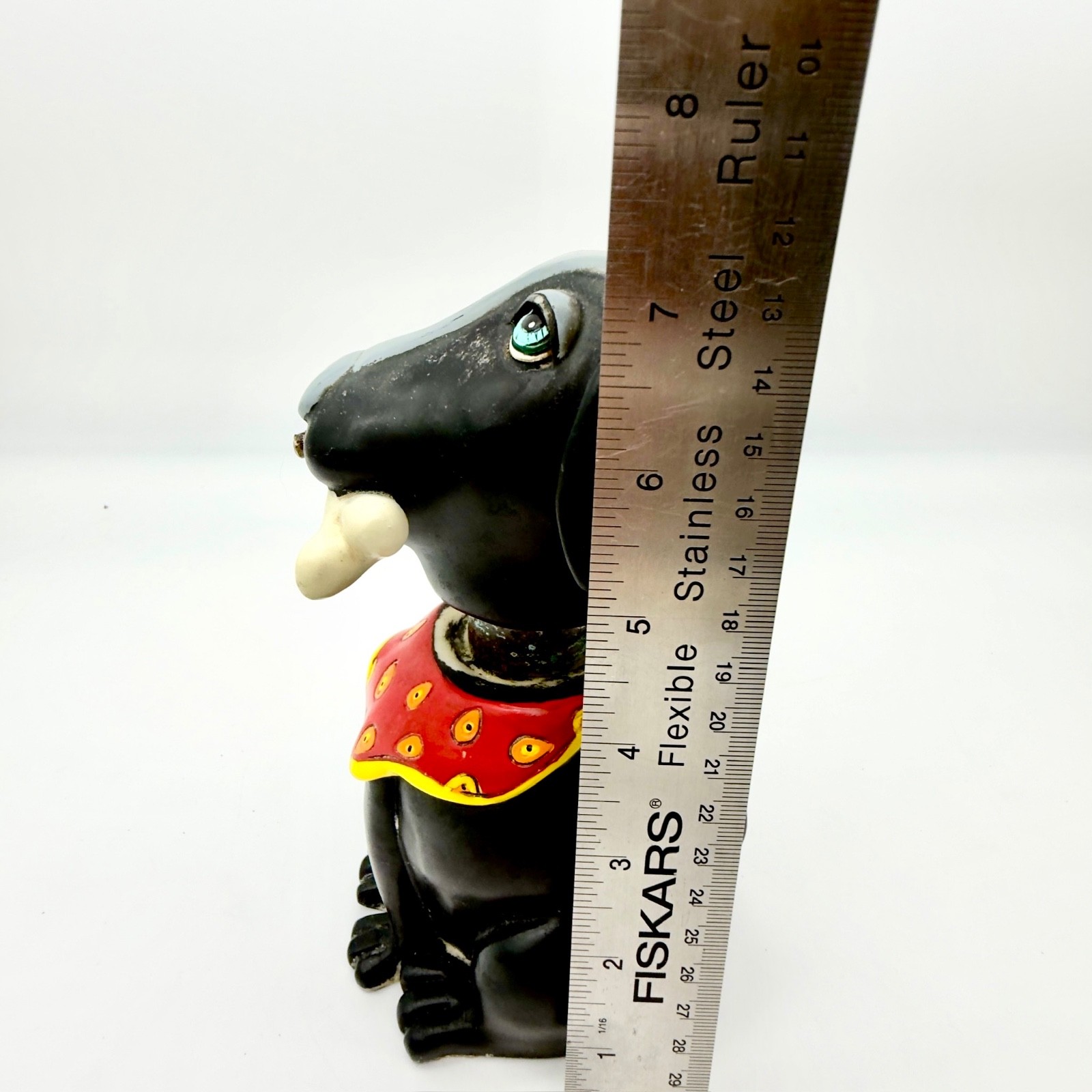 Vtg Allen Designs Bandana Dog Soap Dispenser Bone Red Scarf Resin 6.75in