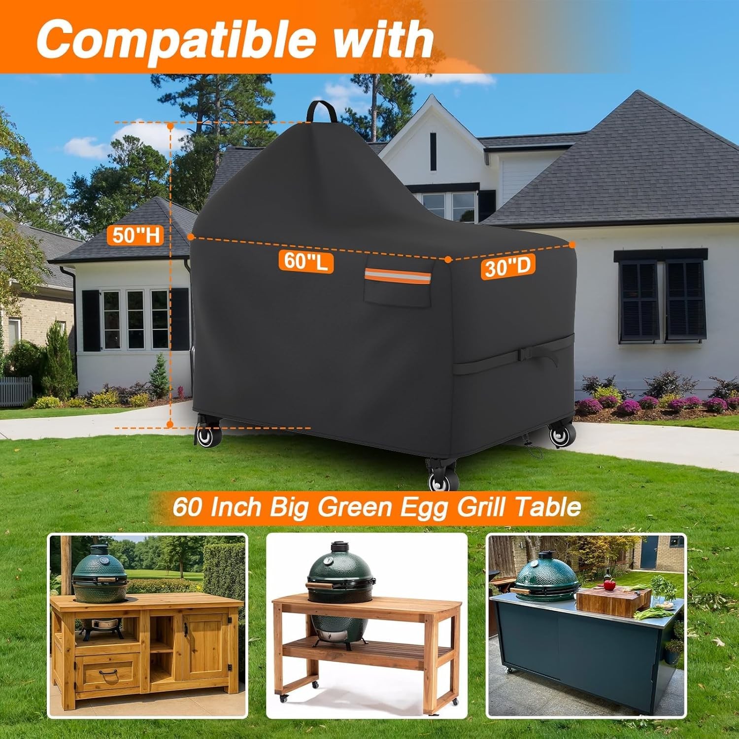 1x Grill Cover for 60 Inch Big Green Egg Grill Table Cover, Kamado Ceramic BBQ