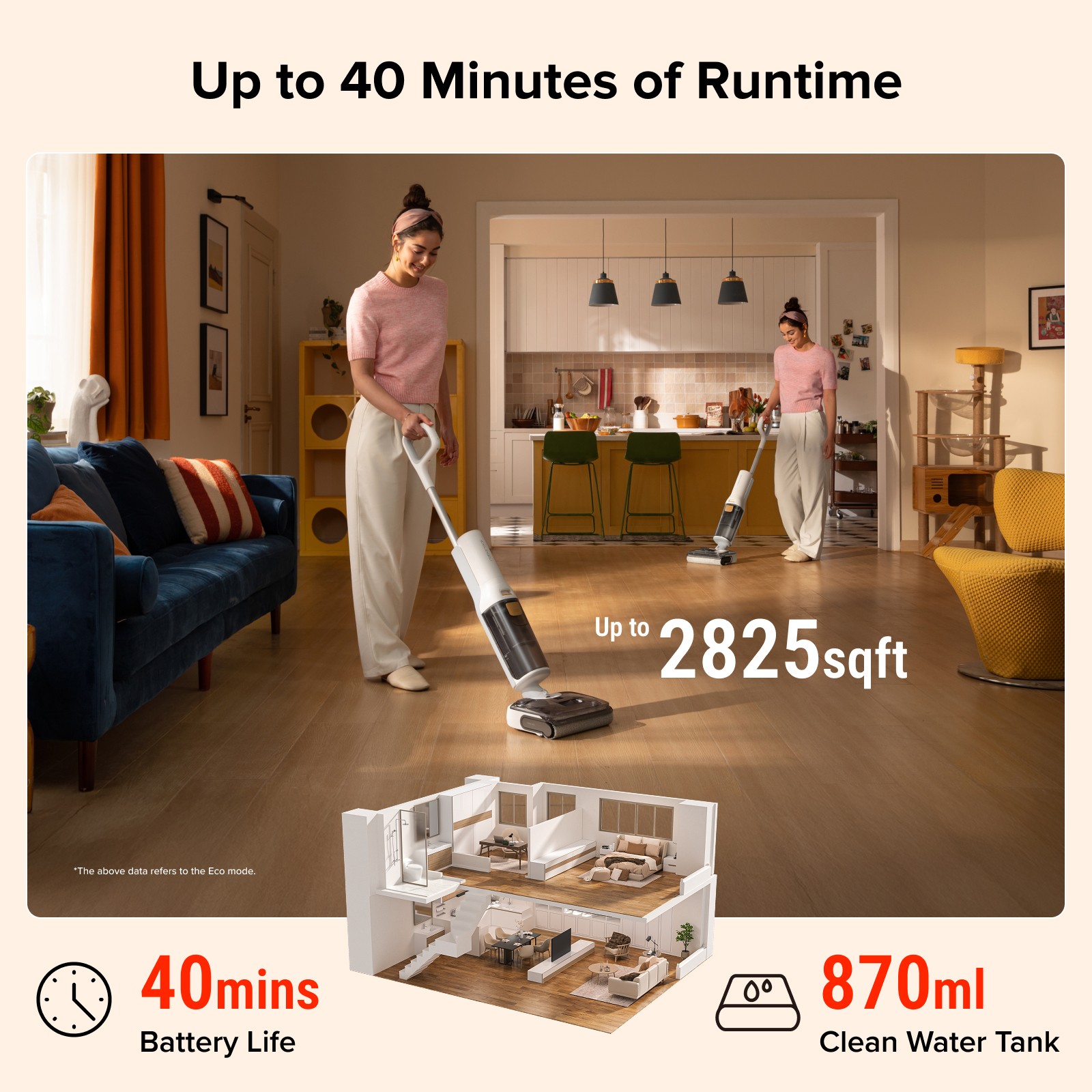 Roborock F25 GT Wet Dry Vacuum Cleaner & Mop, 20000Pa, Zero Tangle,180° Lie-Flat