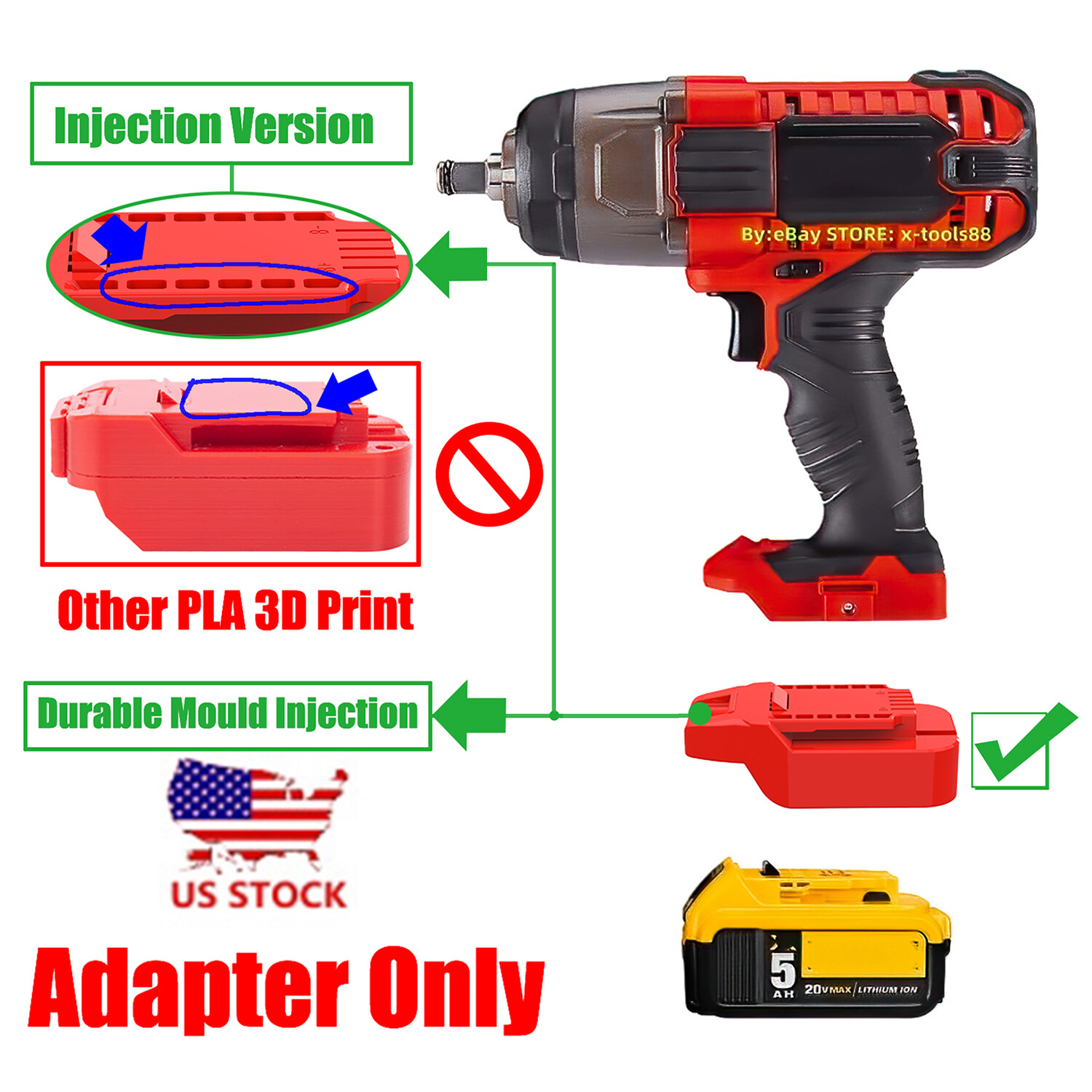 1x Adapter # Fits Dewalt 20v MAX XR Li-Ion Batteries To Bauer 20v Li-Ion Tools
