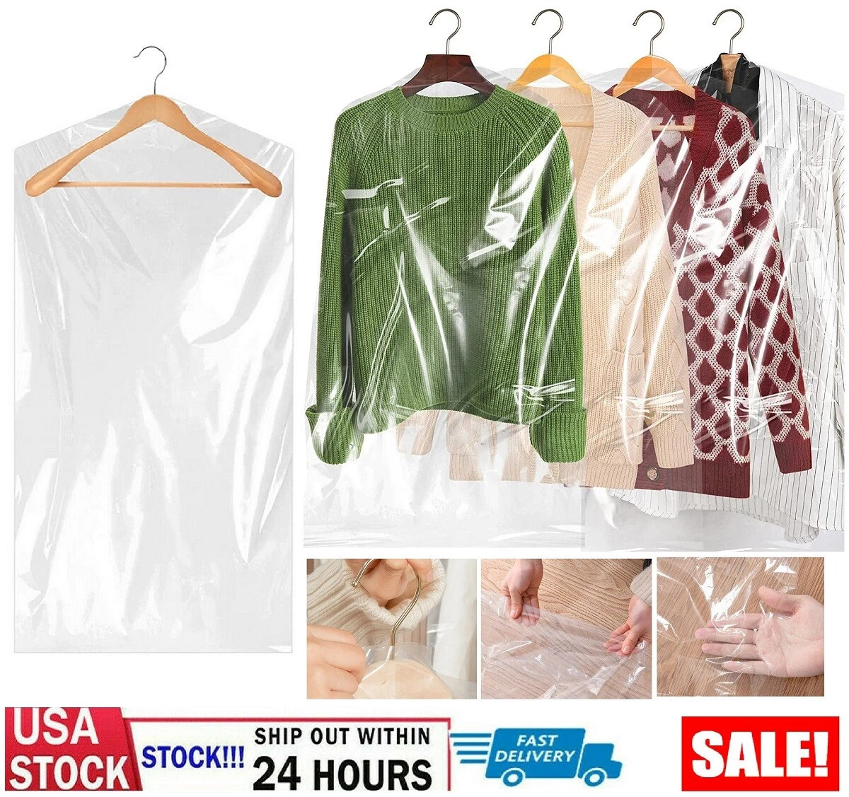 10× Clear Hanging Dust-proof Clothes Bag Suit Dress Coat Garment Storage Cover