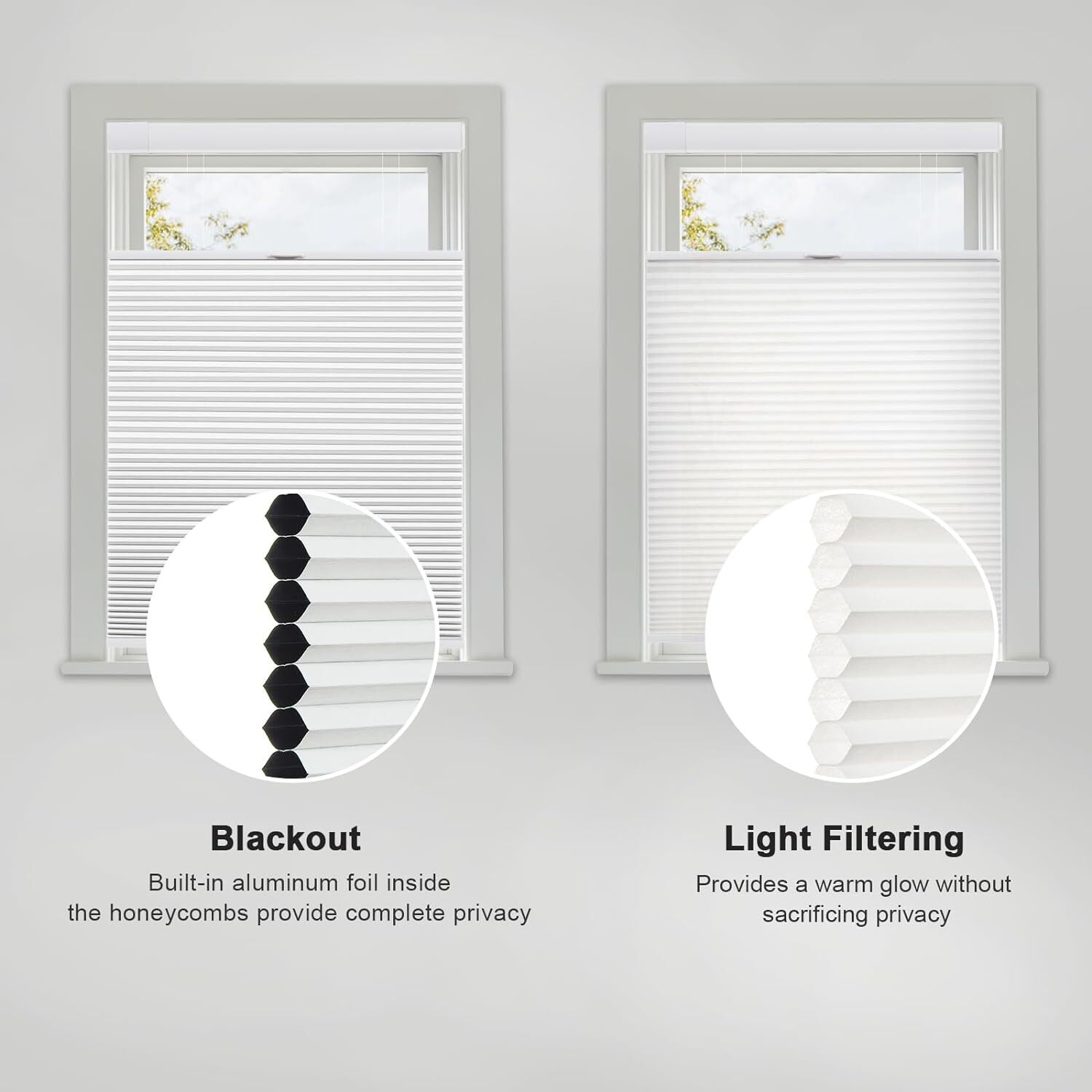 No Drill Top Down Light Filtering Black Cellular Shade Cordless Honeycomb Blinds