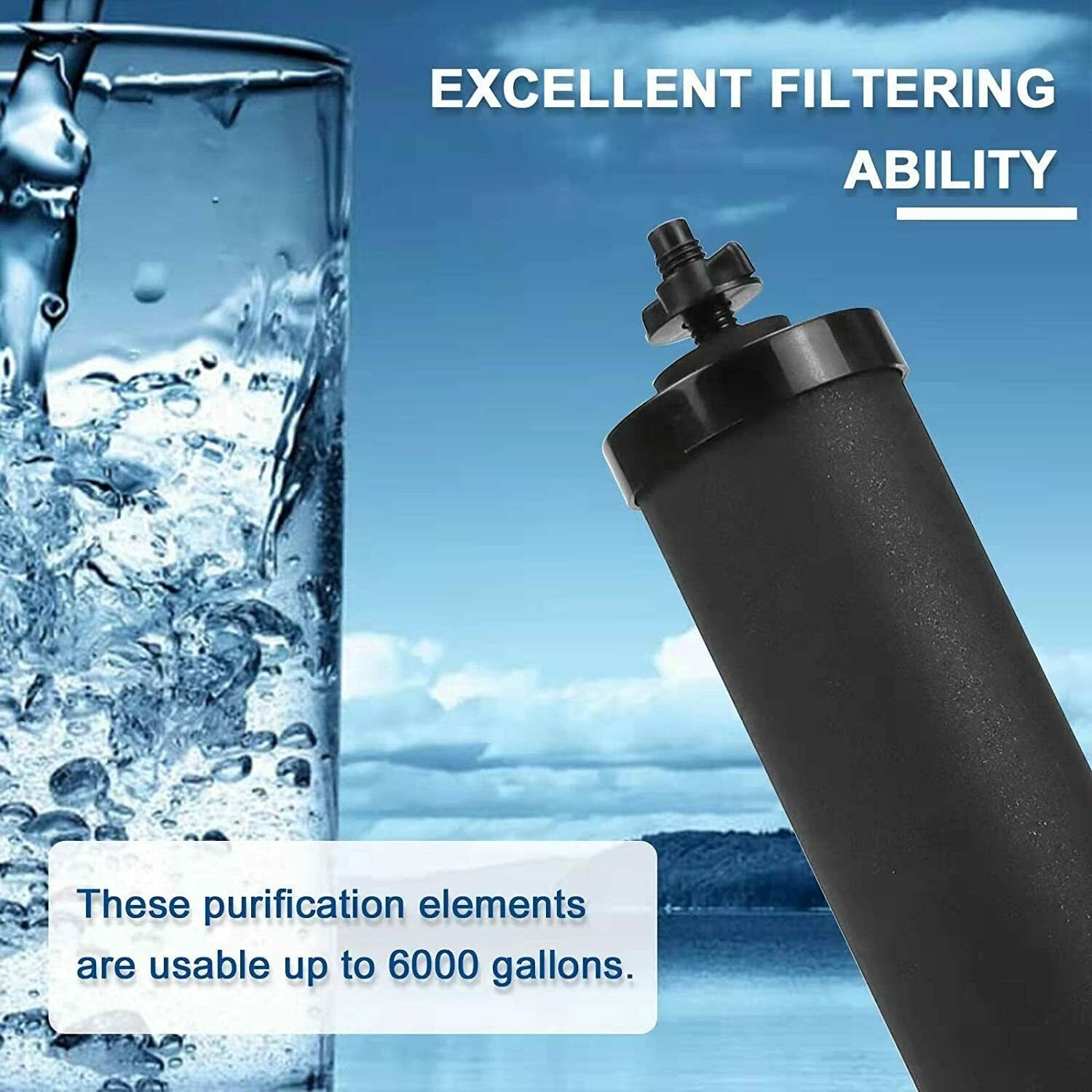 6 Packs Replacement Gravity System Filters BB9-2 Black For Berkey Water Filter