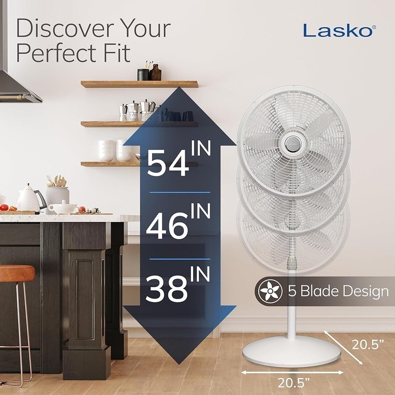 Adjustable Height Oscillating Fan Three Speed Powerful Cooling Indoor Use