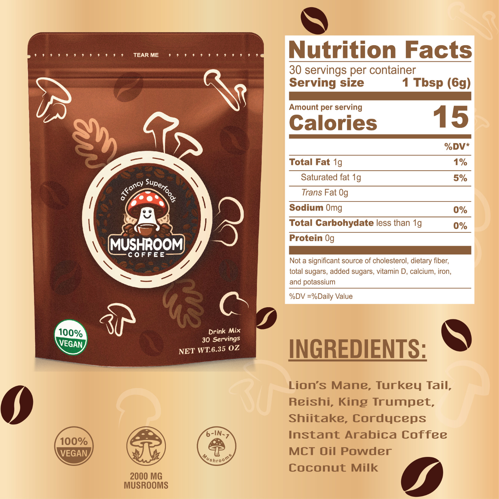 aTFancy Mushroom Coffee with 6 Adaptogenic Mushrooms 6.35oz – | 30 Servings |