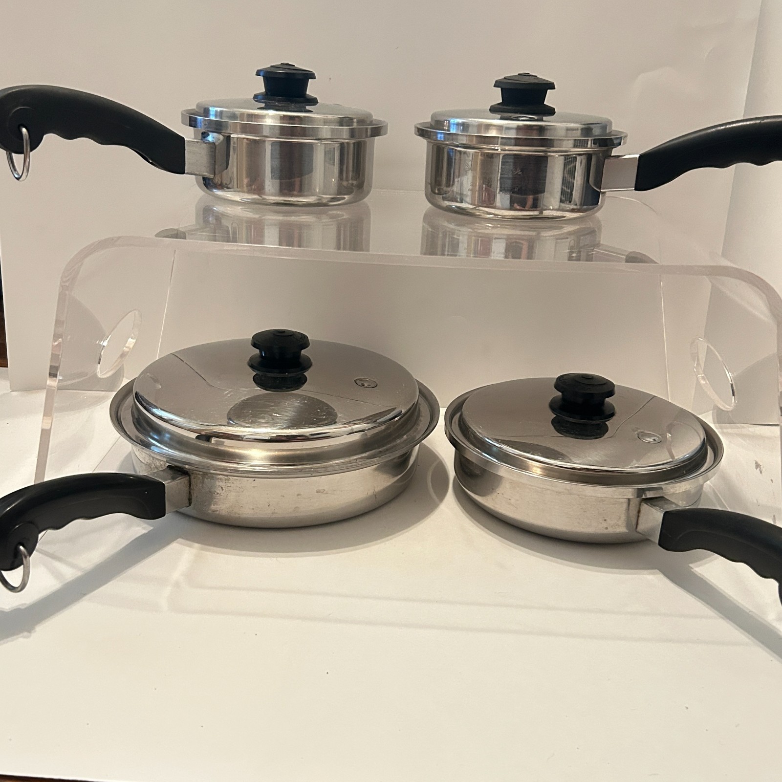 Saladmaster T304S Stainless Steel Pot & Fry Pan Set Vapo-valve Lids 8 Piece Lot