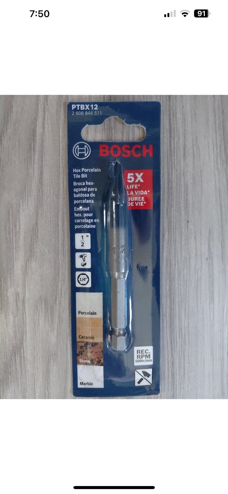 BOSCH PTBX12 1/2 in. x 5 in. Porcelain Tile Drill Bit