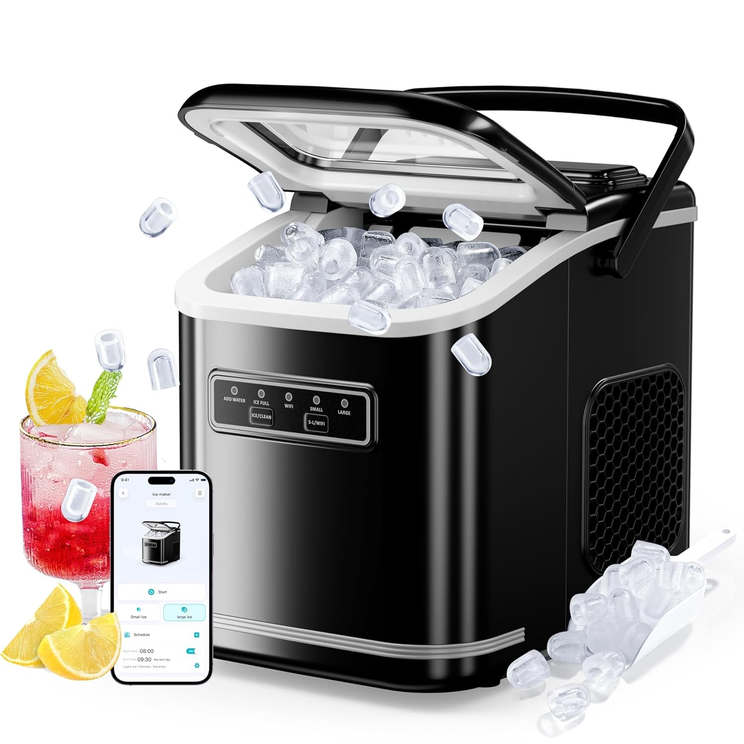 Countertop Ice Maker Machine 9 Bullet Ice in 6 Minutes 26lbs/24hrs Self-Cleaning