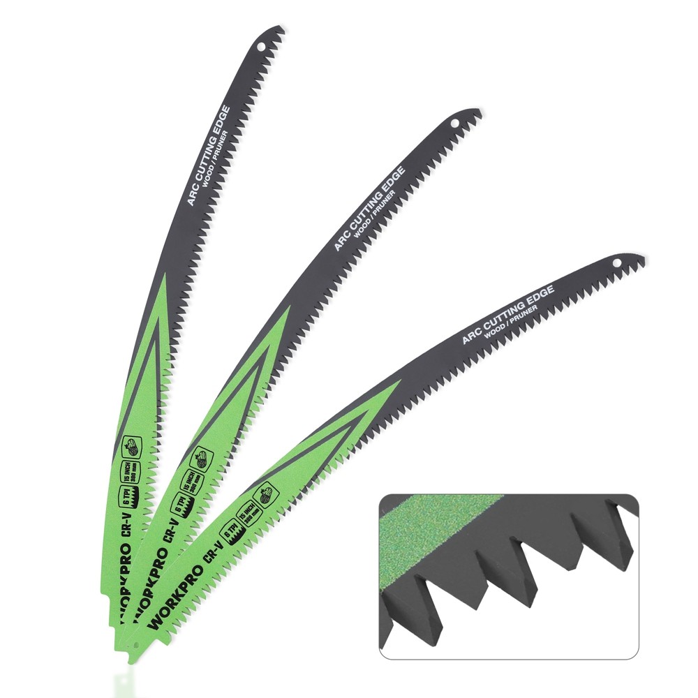 WORKPRO 3PCS Arc Cutting Edge 15″ Wood Pruning Reciprocating Saw Blades Set 6TPI