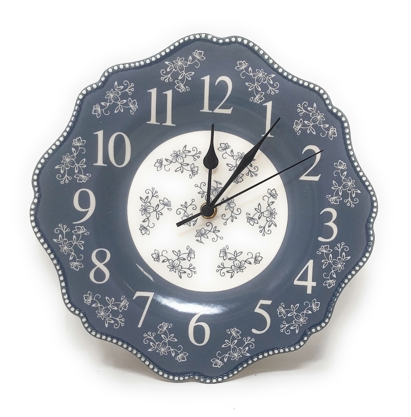 Temp-tations Clock, Ceramic, 10.5 in, Round, Floral Lace Gray K85879 T49856