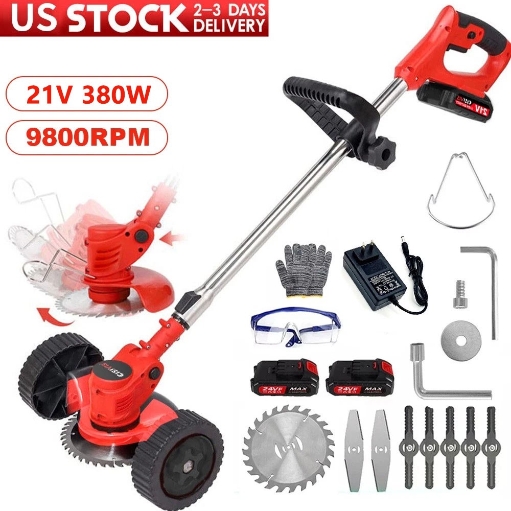 Cordless Electric Weed Lawn Eater Edger Yard Grass String Trimmer Cutter mower