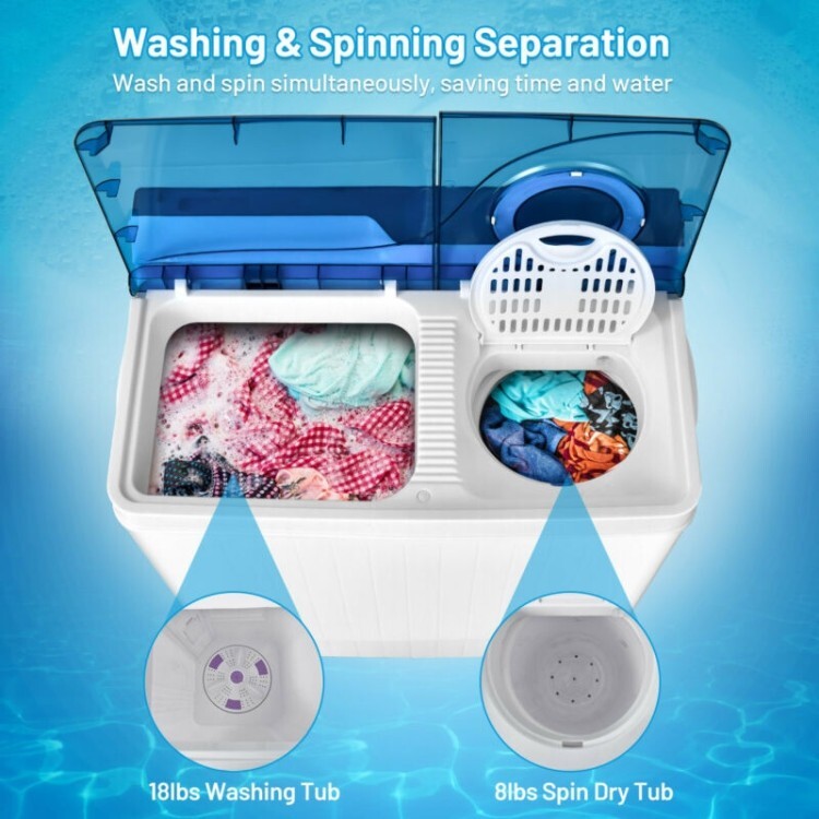 26 lbs Semi-automatic Twin Tub Washing Machine Portable With Built-in Drain Pump