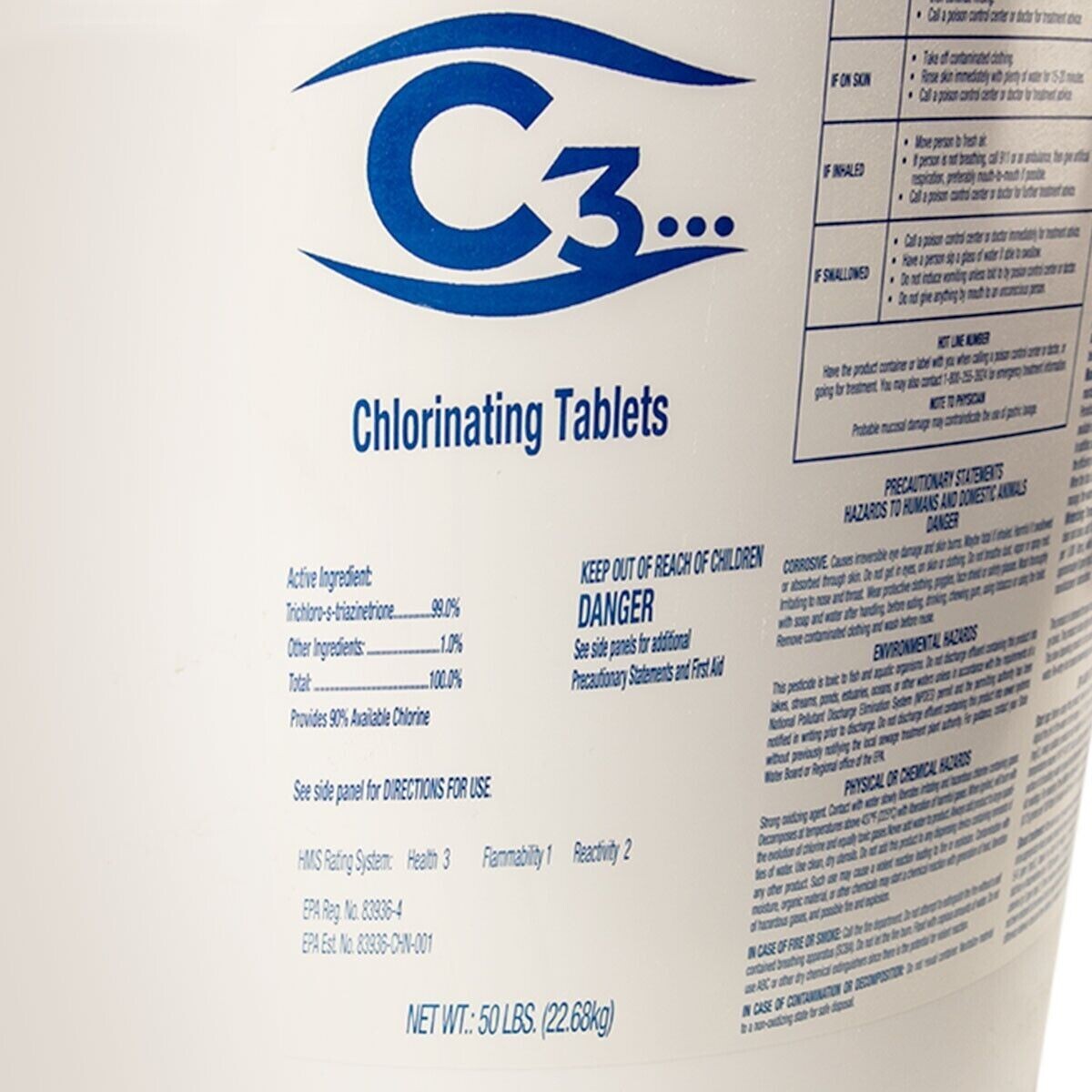 C3 3″ Stabilized Chlorine Tablets for Swimming Pool and Hot Tubs – 50 lbs