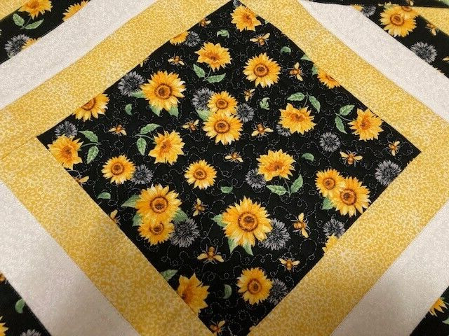 Spring,Summer, Fall “Bees and Sunflowers “Quilted Table Runner 13in x36 in