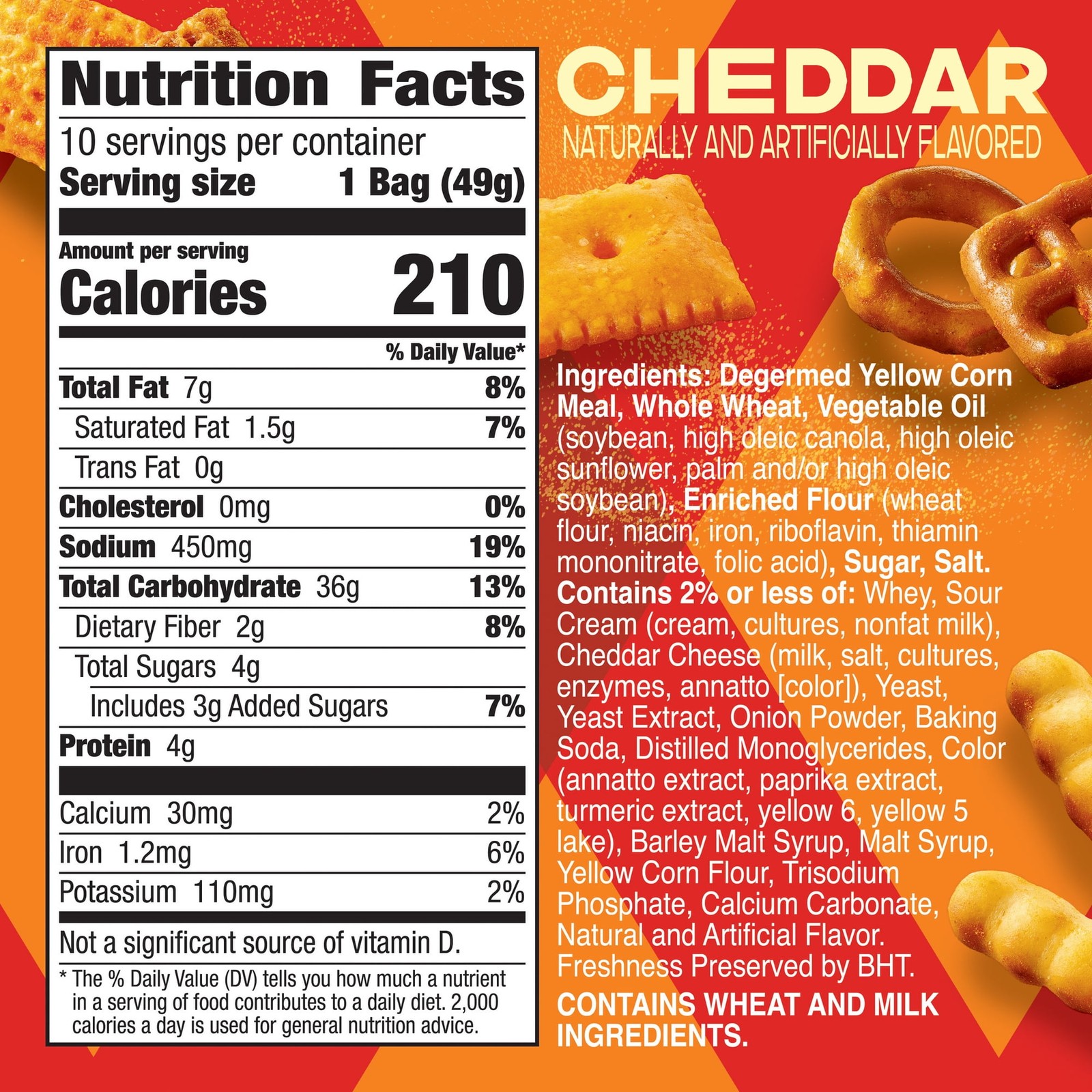 Chex Mix Cheddar Snack Mix, Single Serve Snack Bags, Multipack, 10 Count, 17.5 o