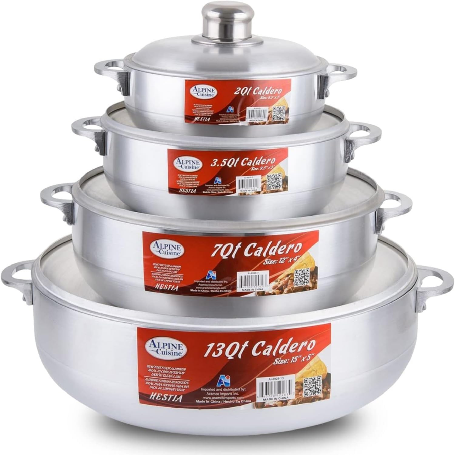 8-Piece Nonstick Aluminum Caldero Cookware Set with Lids | Includes 2 Qt, 3.5 Qt