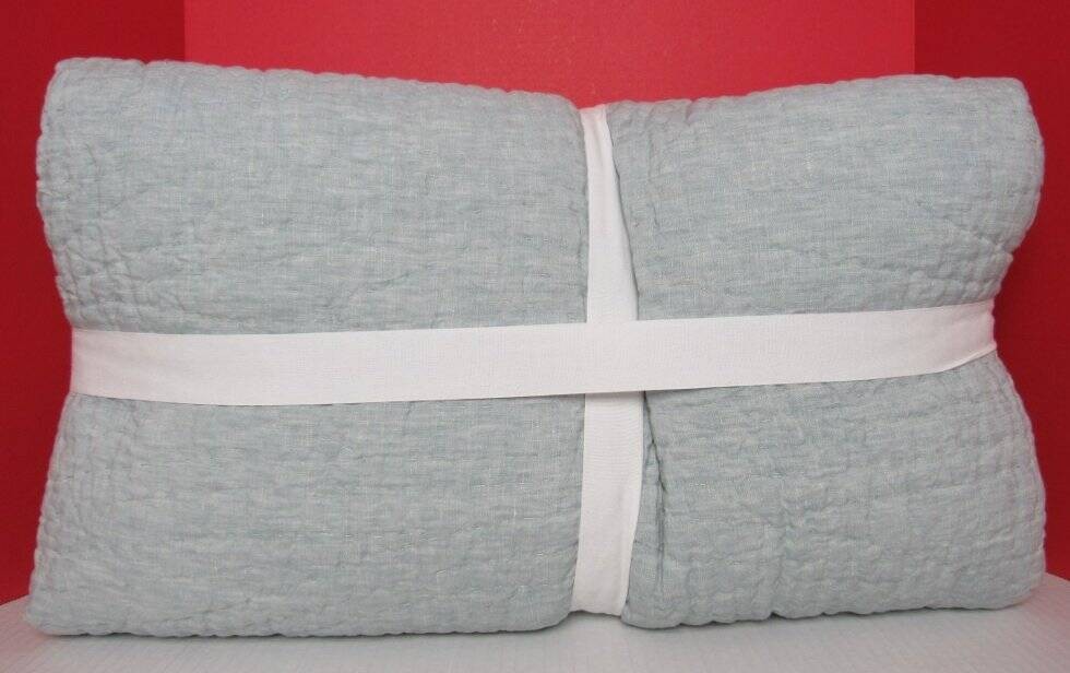 Pottery Barn Belgian Flax Linen Handcrafted Quilt King/Cal.King Mineral Blue NWT