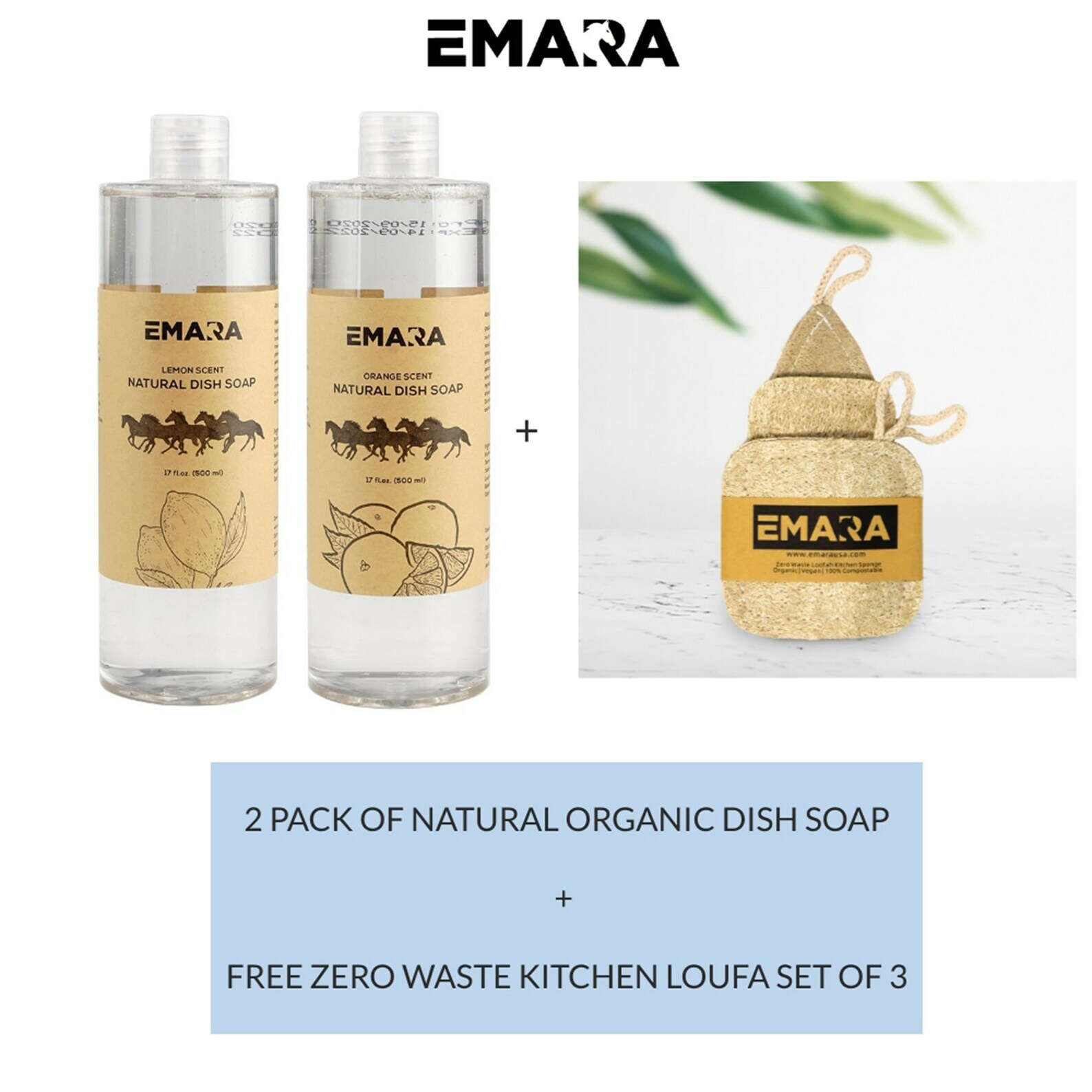 EMARA Natural Organic Dish Liquid Soap, Pack of Two, Orange – Lemon, Vegan